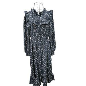 Hayden  Black Floral boho dress Sz. M ruffle trim Cottage core Midi